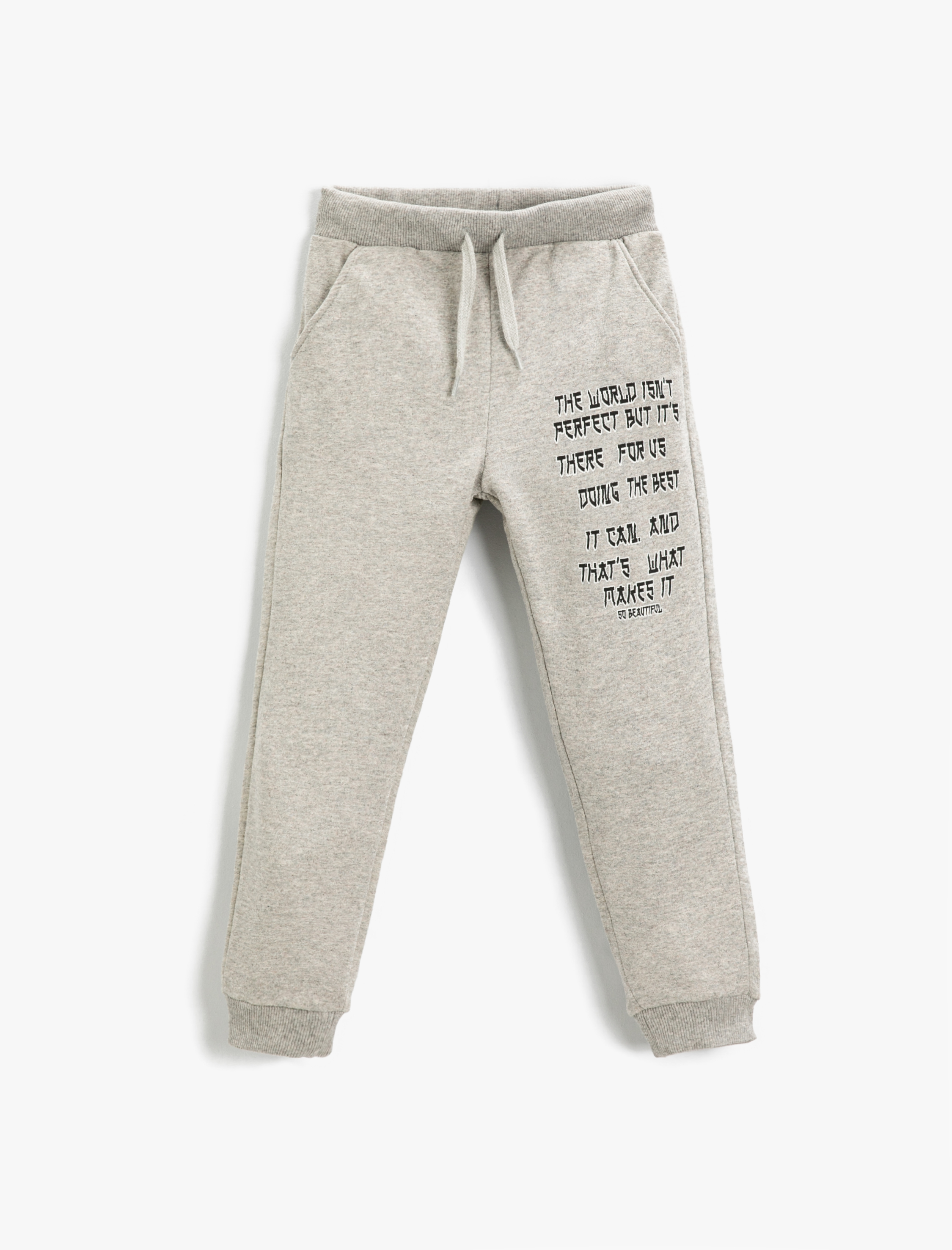  Erkek Çocuk Slogan Baskılı Jogger Eşofman Altı Beli Bağcıklı Cepli