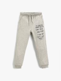 Slogan Baskılı Jogger Eşofman Altı Beli Bağcıklı Cepli