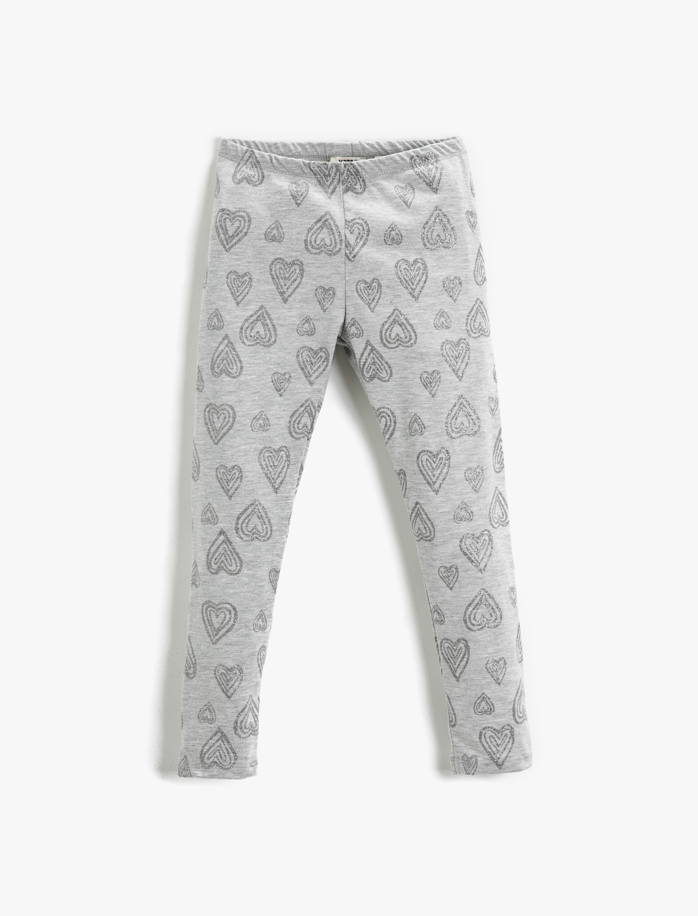  Kız Çocuk Kalp Baskılı Uzun Tayt Simli