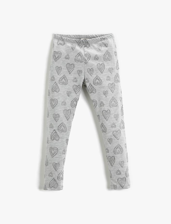 Kız Çocuk Kalp Baskılı Uzun Tayt Simli