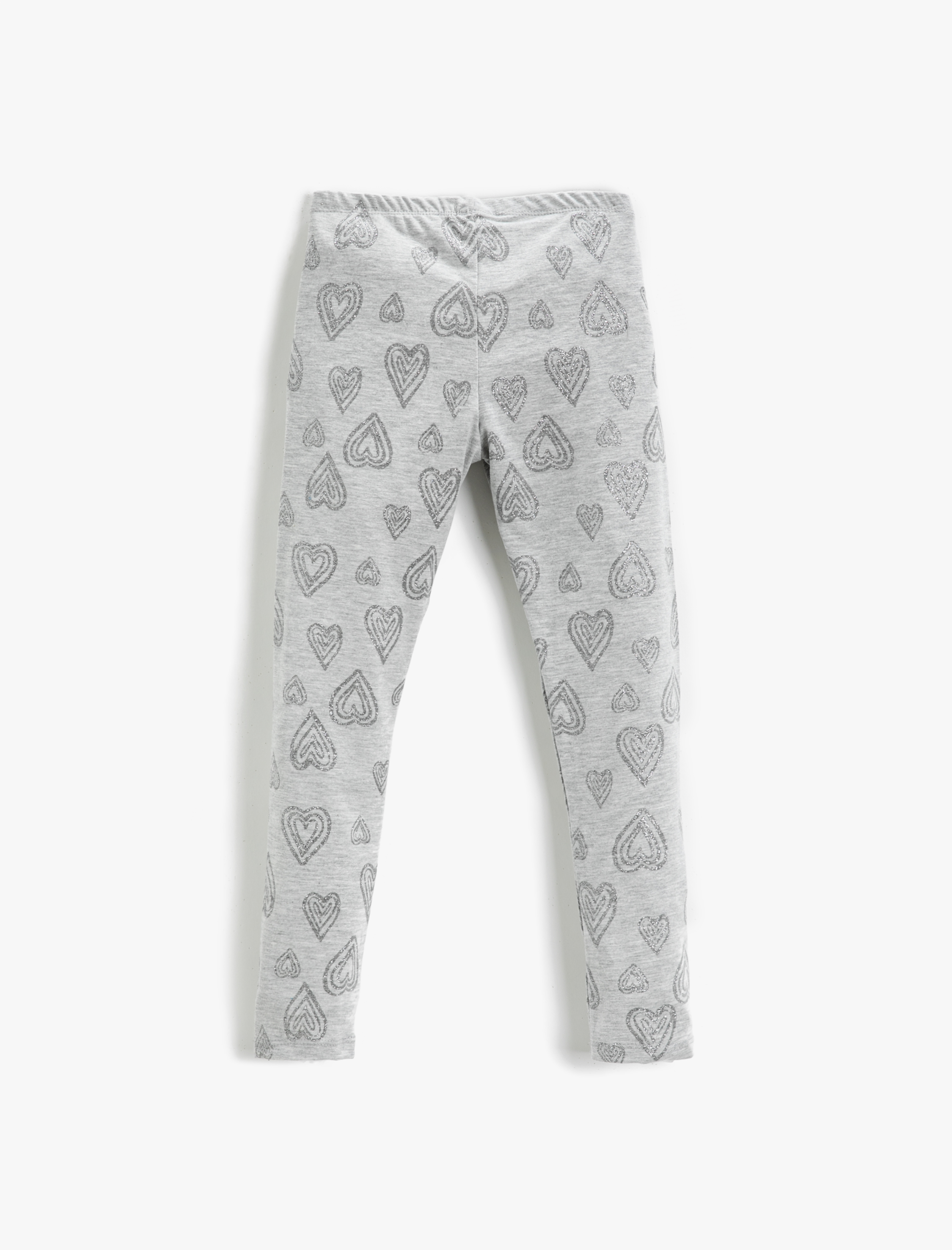  Kız Çocuk Kalp Baskılı Uzun Tayt Simli