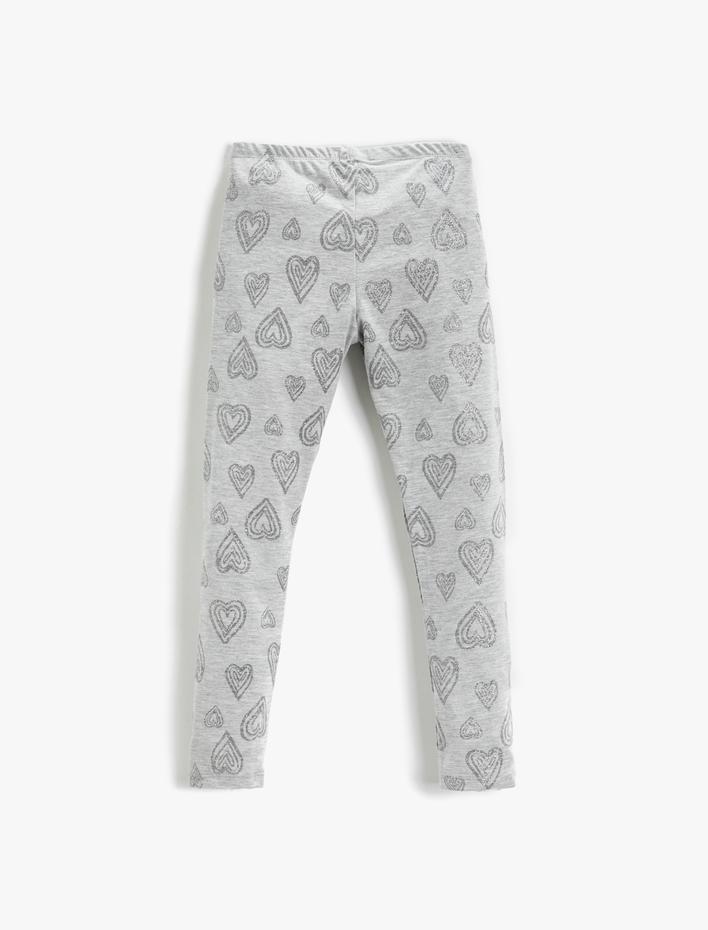 Kız Çocuk Kalp Baskılı Uzun Tayt Simli