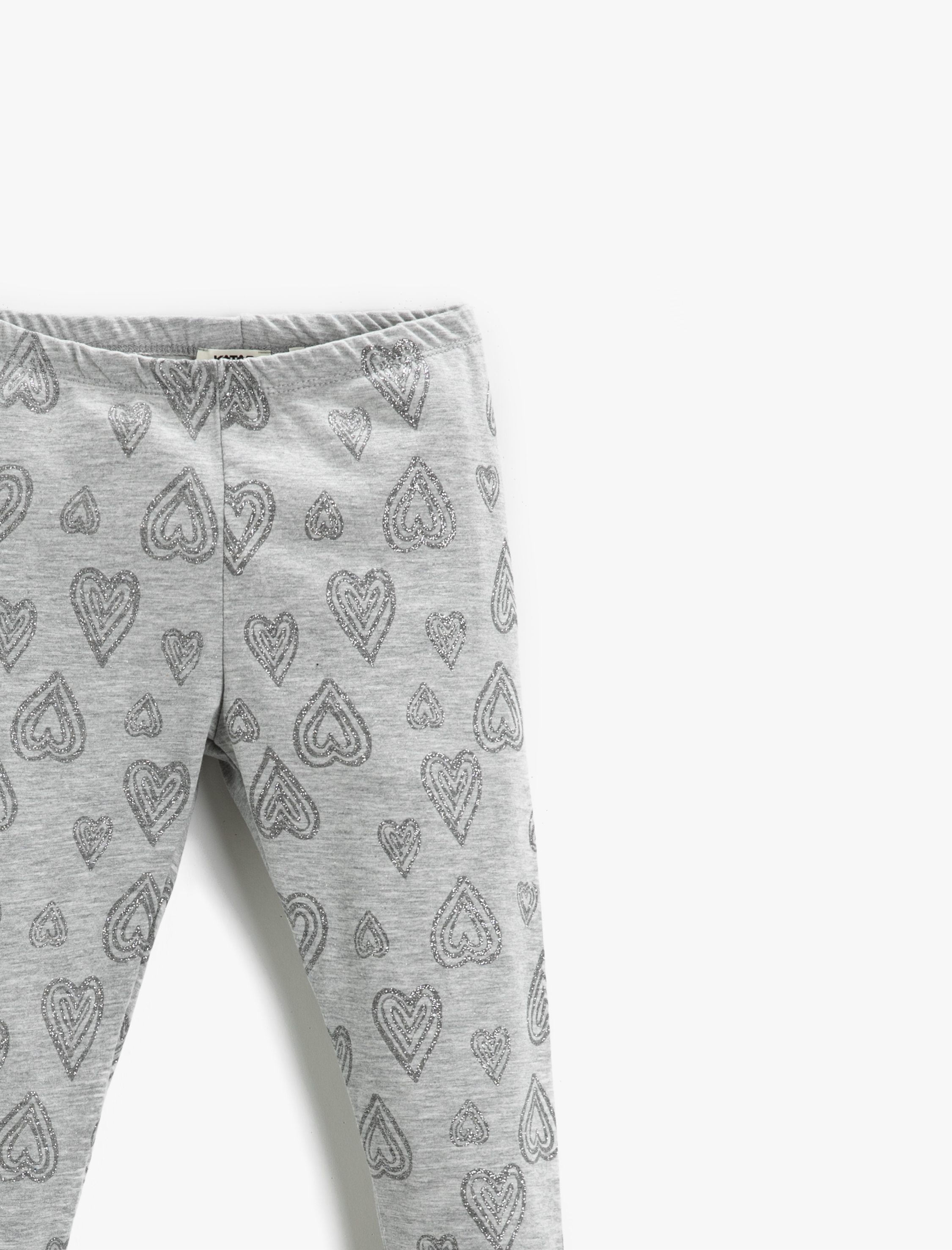  Kız Çocuk Kalp Baskılı Uzun Tayt Simli