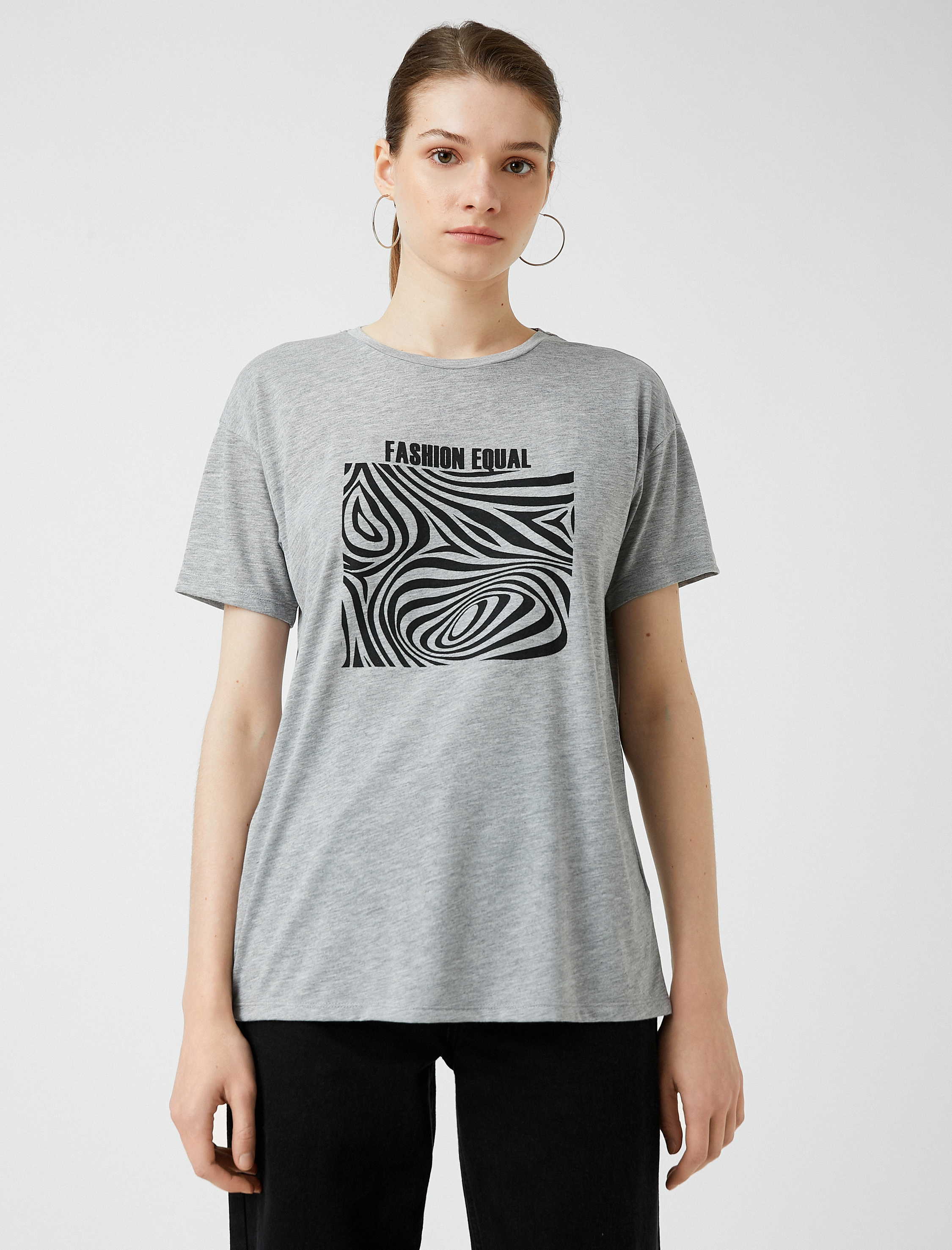   Baskılı Tişört Kısa Kollu Bisiklet Yaka