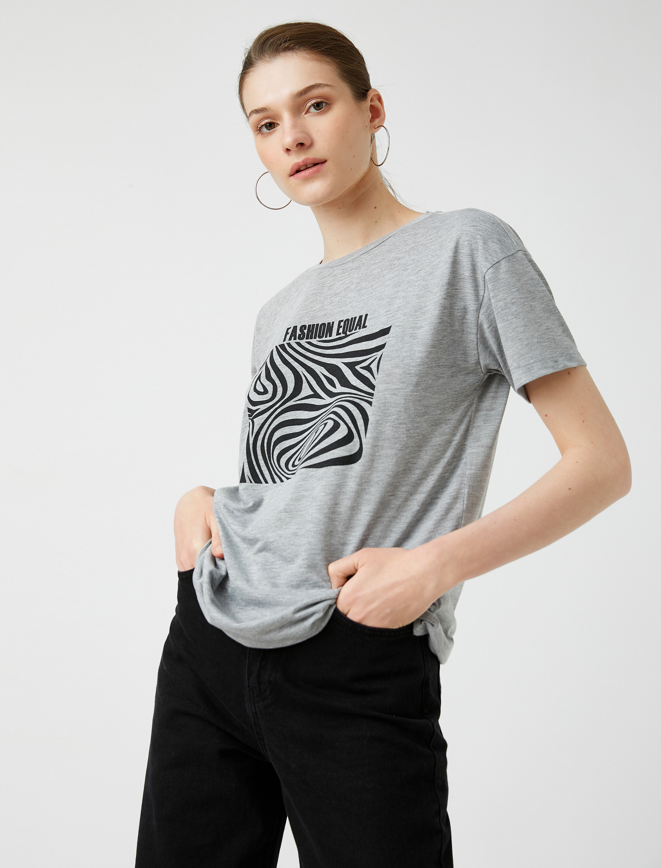   Baskılı Tişört Kısa Kollu Bisiklet Yaka