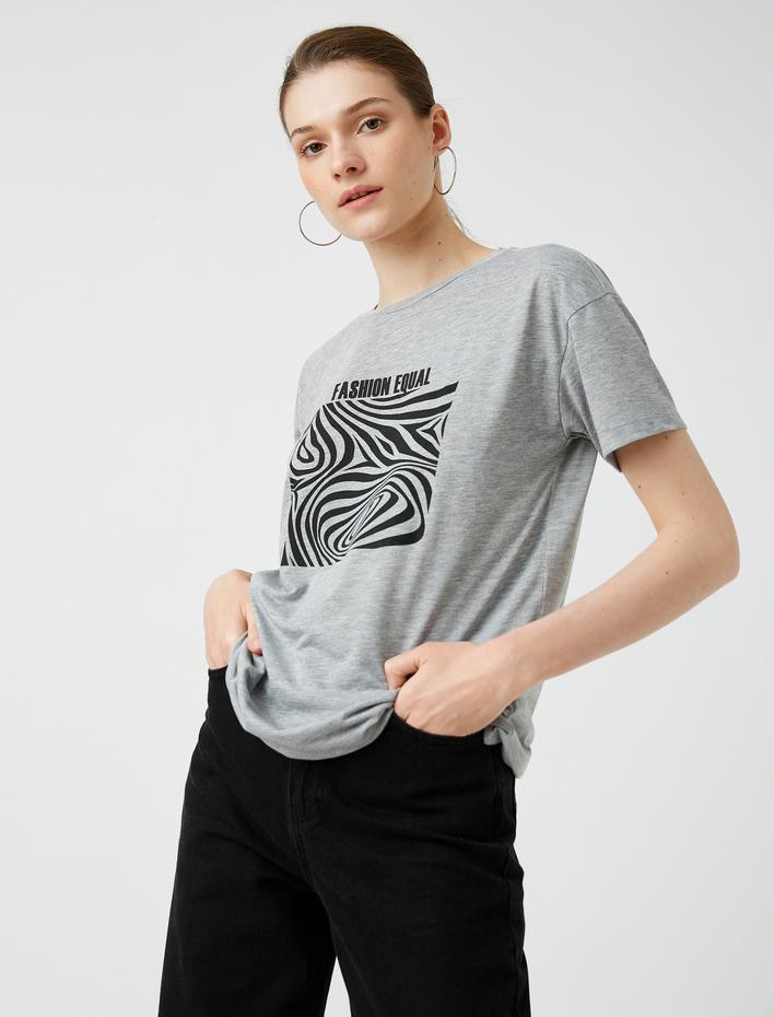  Baskılı Tişört Kısa Kollu Bisiklet Yaka