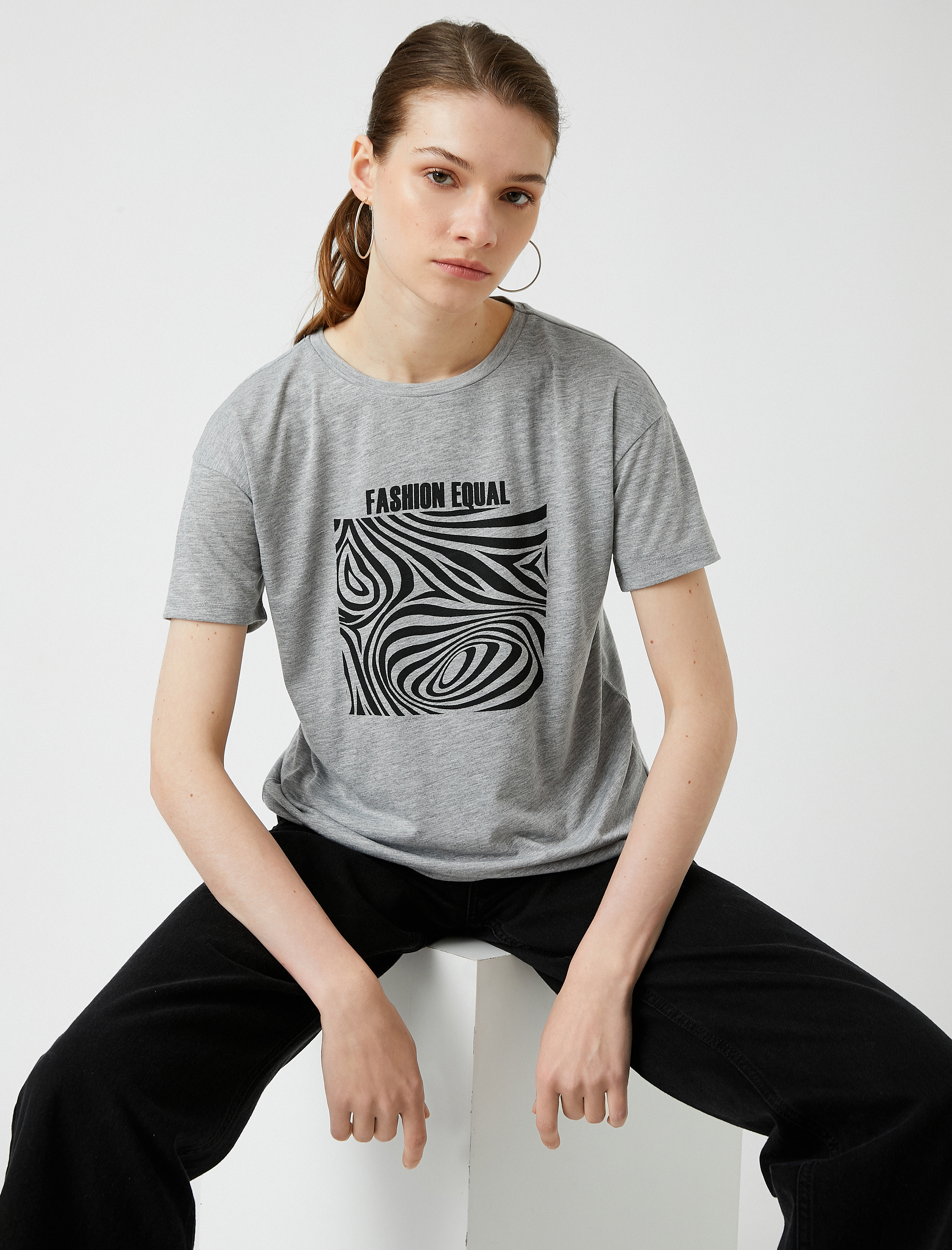   Baskılı Tişört Kısa Kollu Bisiklet Yaka