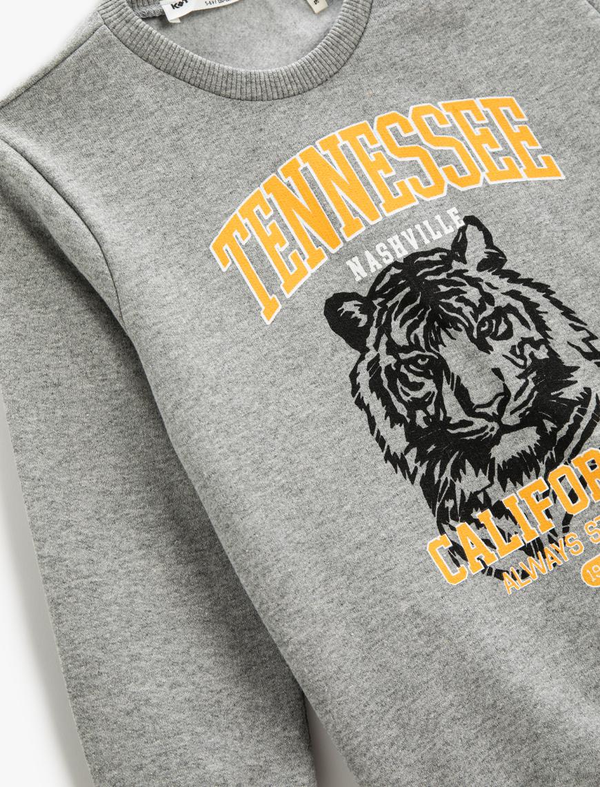  Erkek Çocuk Sweatshirt Uzun Kollu Baskılı Bisiklet Yaka