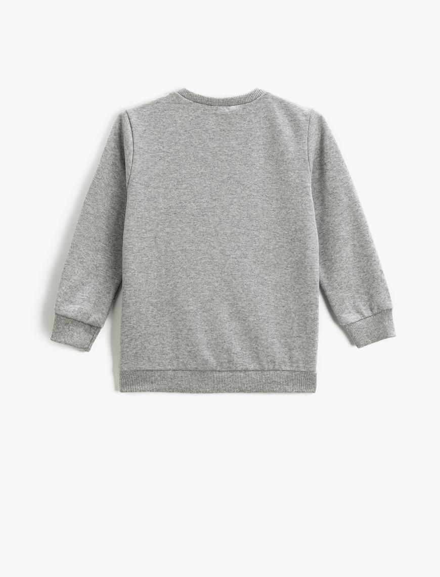  Erkek Çocuk Sweatshirt Uzun Kollu Baskılı Bisiklet Yaka