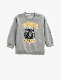 Sweatshirt Uzun Kollu Baskılı Bisiklet Yaka