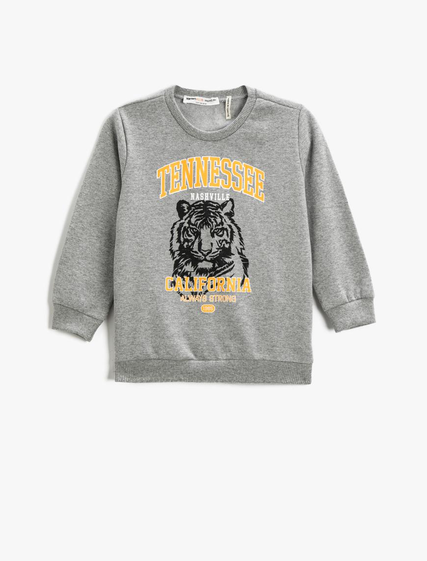  Erkek Çocuk Sweatshirt Uzun Kollu Baskılı Bisiklet Yaka