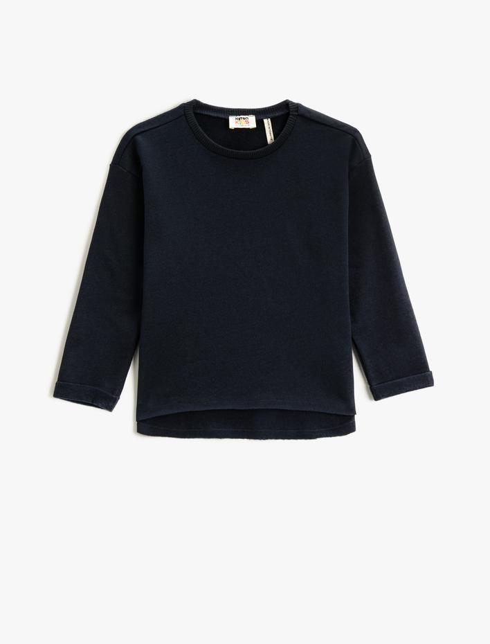 Kız Çocuk Uzun Kollu Basic Sweatshirt Pamuklu Bisiklet Yaka
