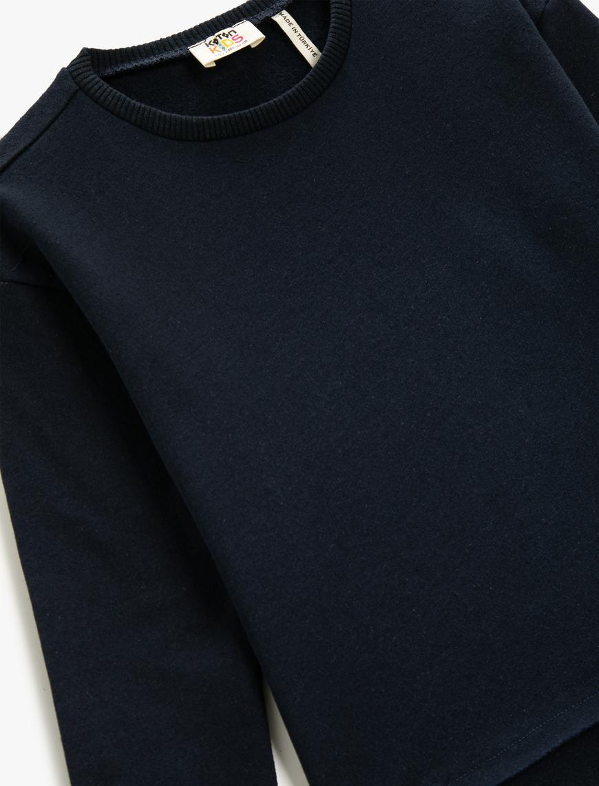  Kız Çocuk Uzun Kollu Basic Sweatshirt Pamuklu Bisiklet Yaka