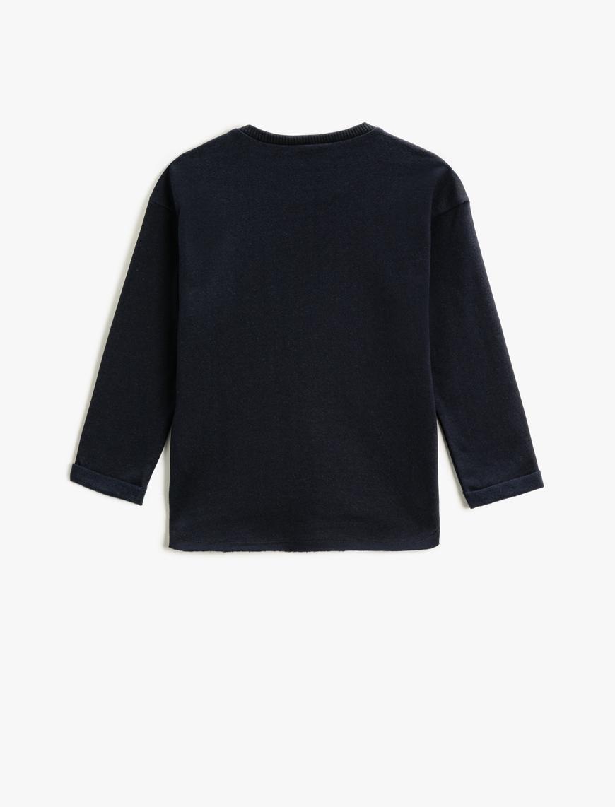  Kız Çocuk Uzun Kollu Basic Sweatshirt Pamuklu Bisiklet Yaka