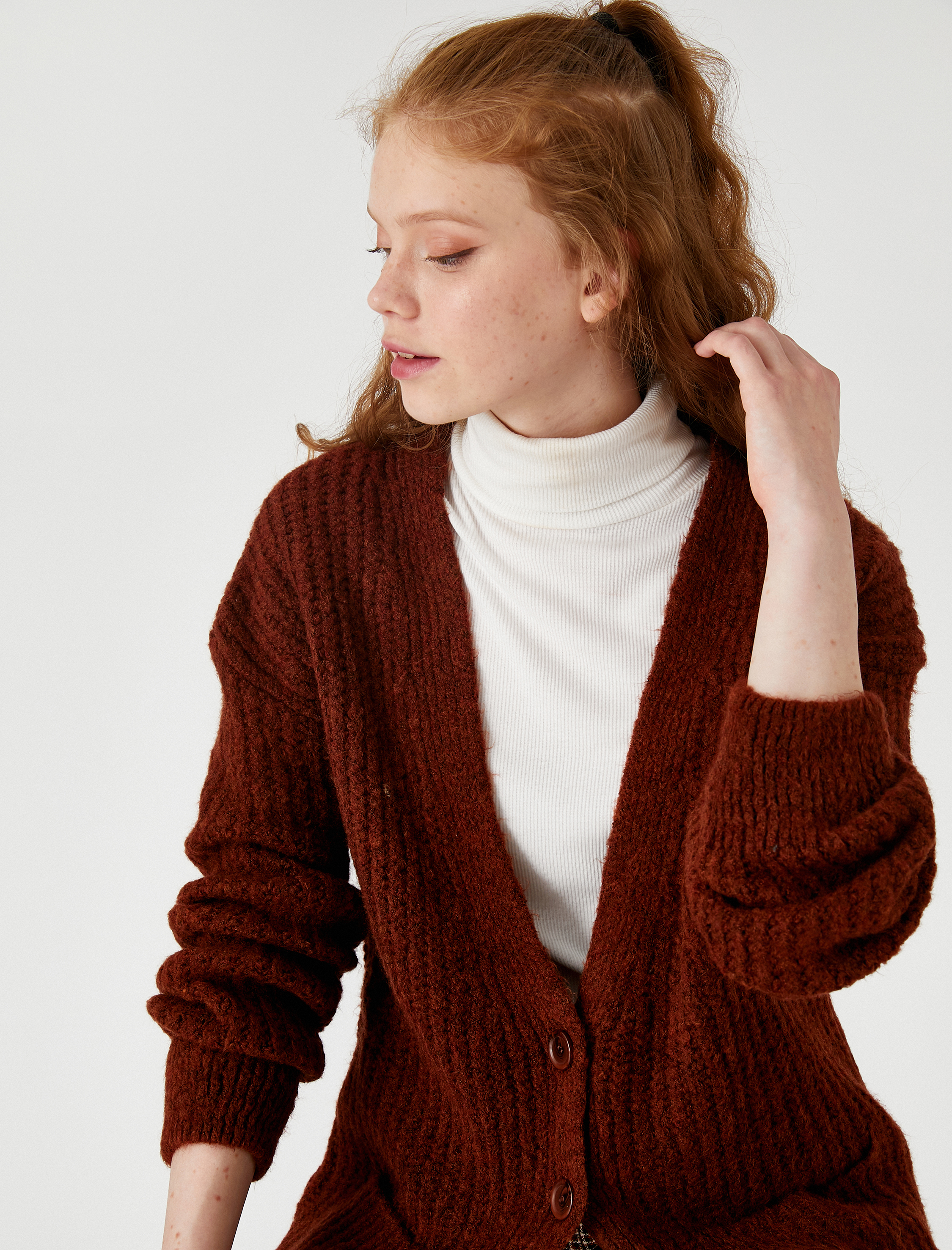   Örgü Hırka Düğmeli Uzun Kollu