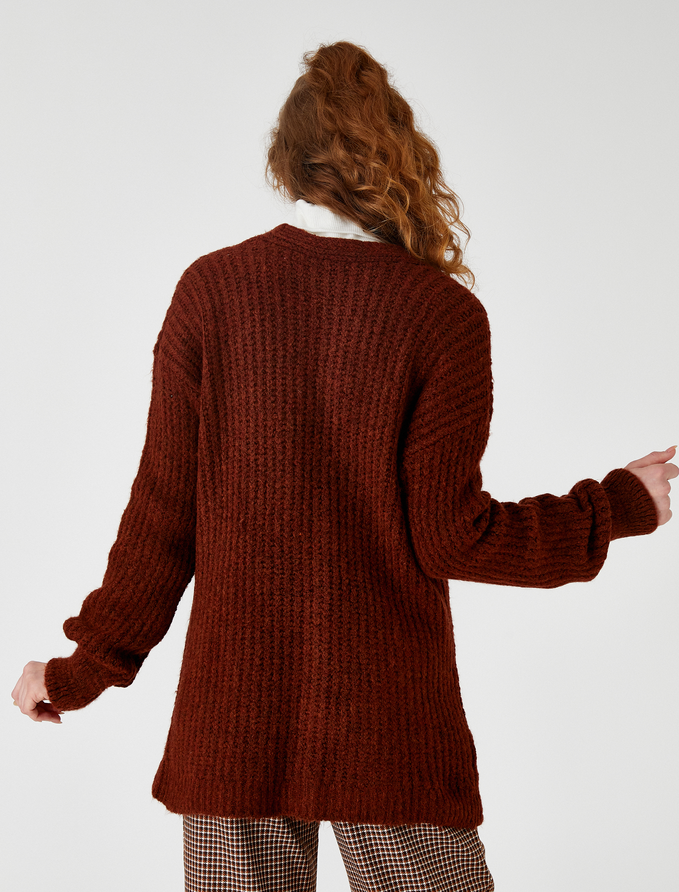   Örgü Hırka Düğmeli Uzun Kollu