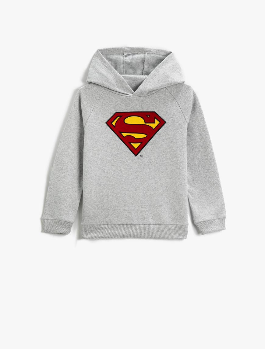  Erkek Çocuk Superman Baskılı Lisanslı Kapüşonlu Sweatshirt