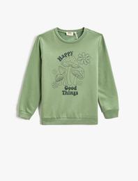 Baskılı Sweatshirt Uzun Kollu Bisiklet Yaka