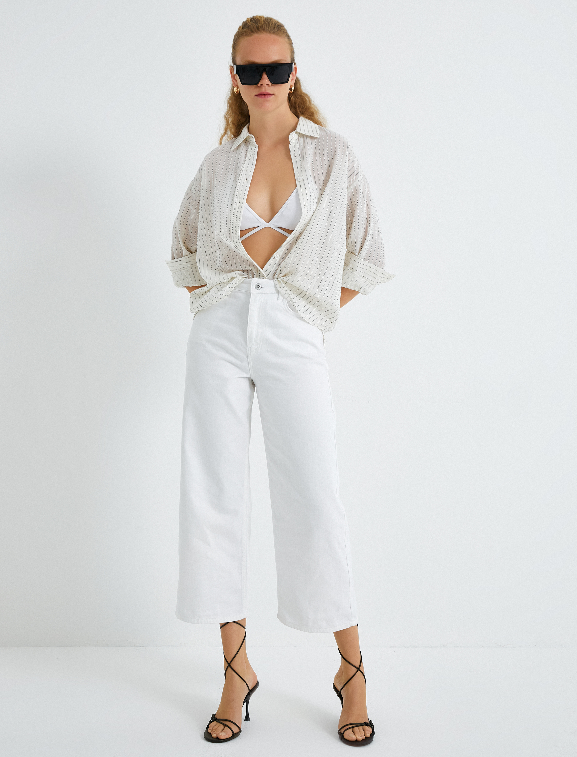   Kot Pantolon Yüksek Bel Geniş Kısa Paça Jean