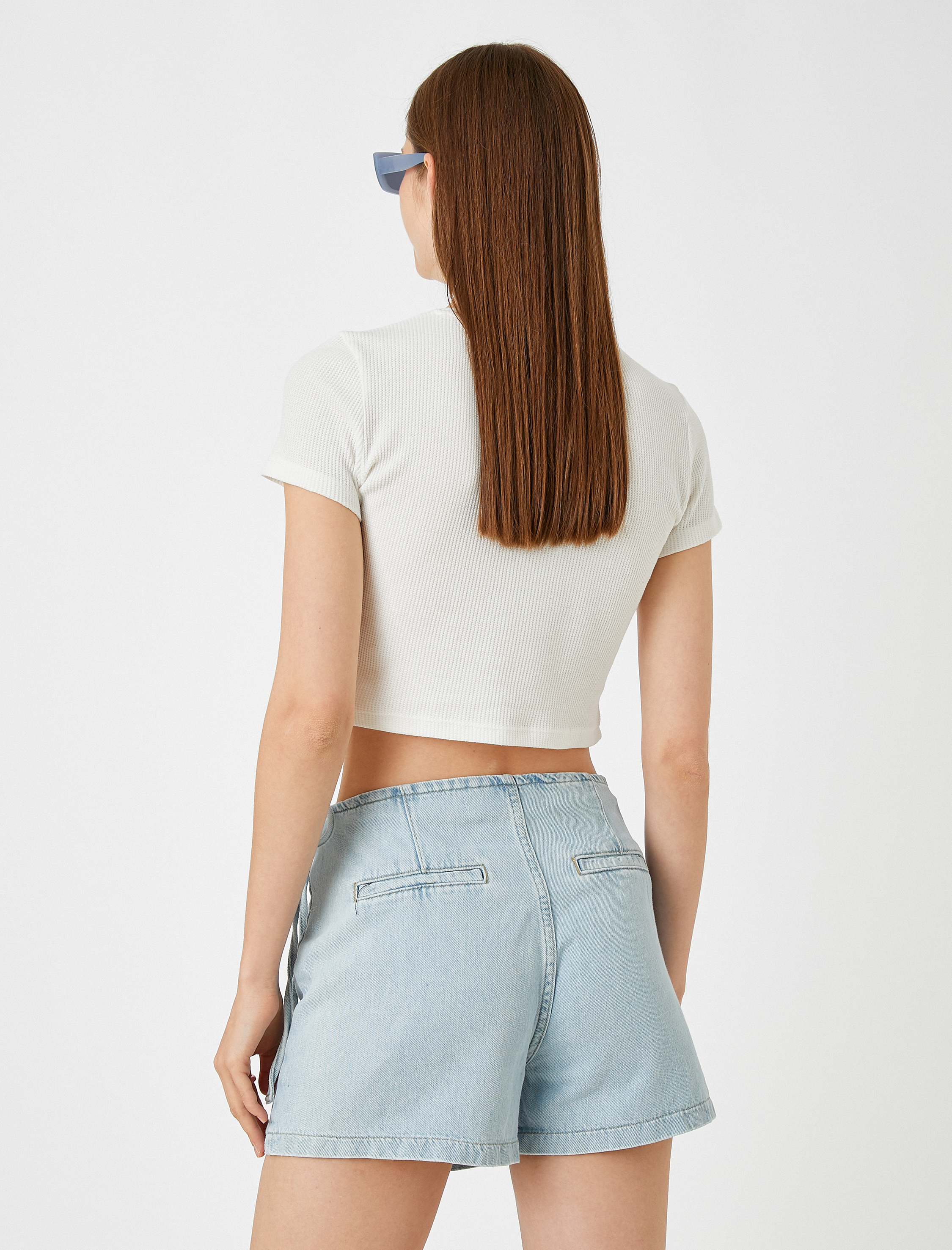   Baskılı Crop Tişört Bisiklet Yaka