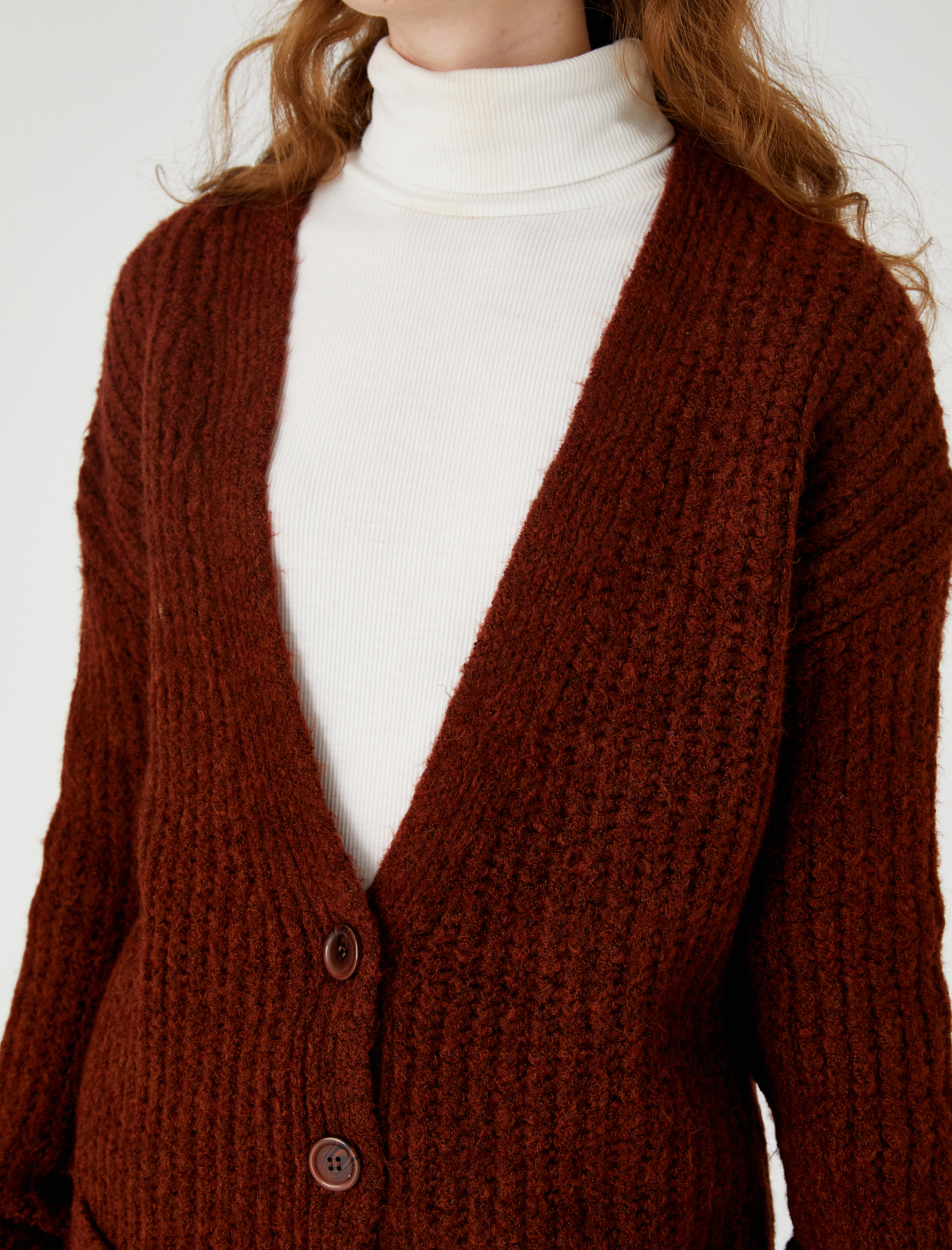   Örgü Hırka Düğmeli Uzun Kollu