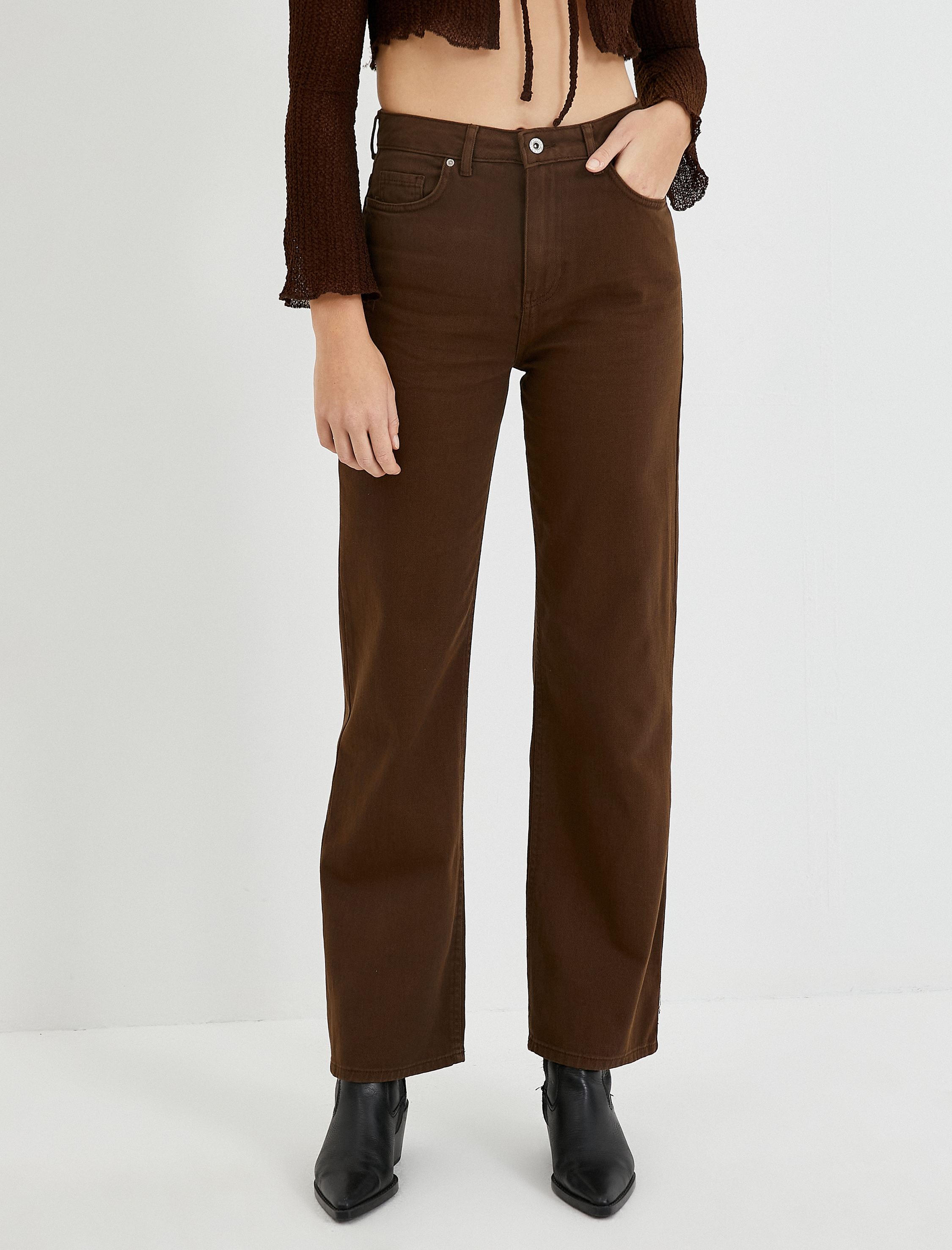   Yüksek Bel Kot Pantolon Dar Uzun Kesim