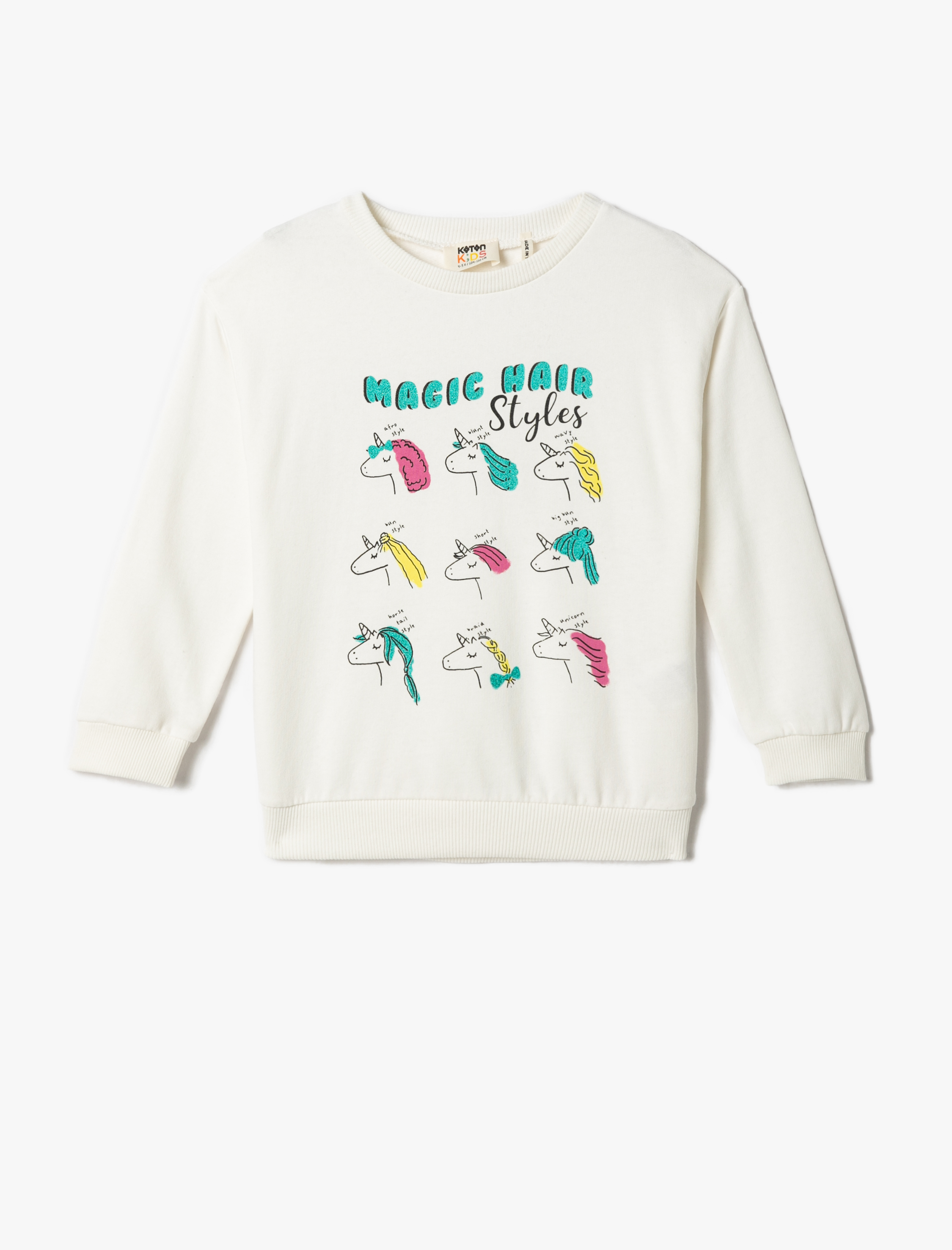  Kız Çocuk Sweatshirt Baskılı Bisiklet Yaka