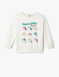 Sweatshirt Baskılı Bisiklet Yaka