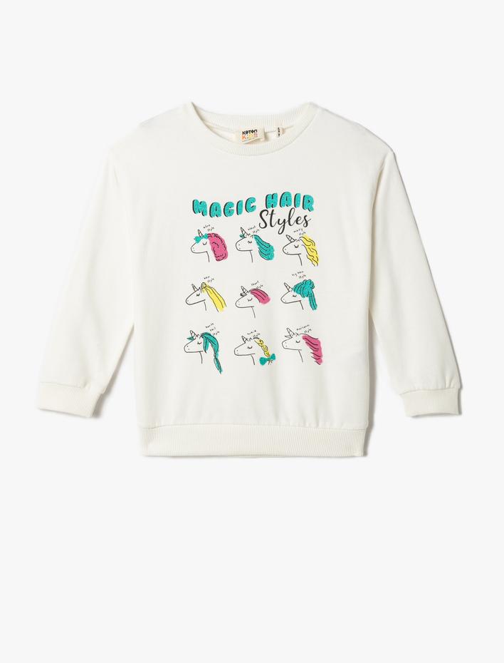 Kız Çocuk Sweatshirt Baskılı Bisiklet Yaka