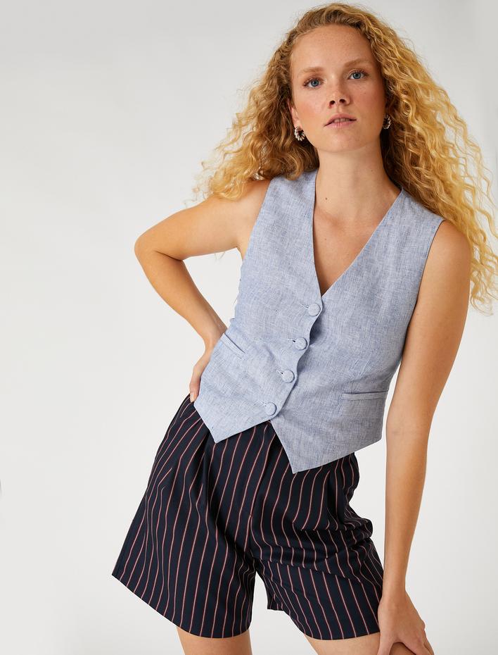  Keten Karışımlı Cepken Yelek