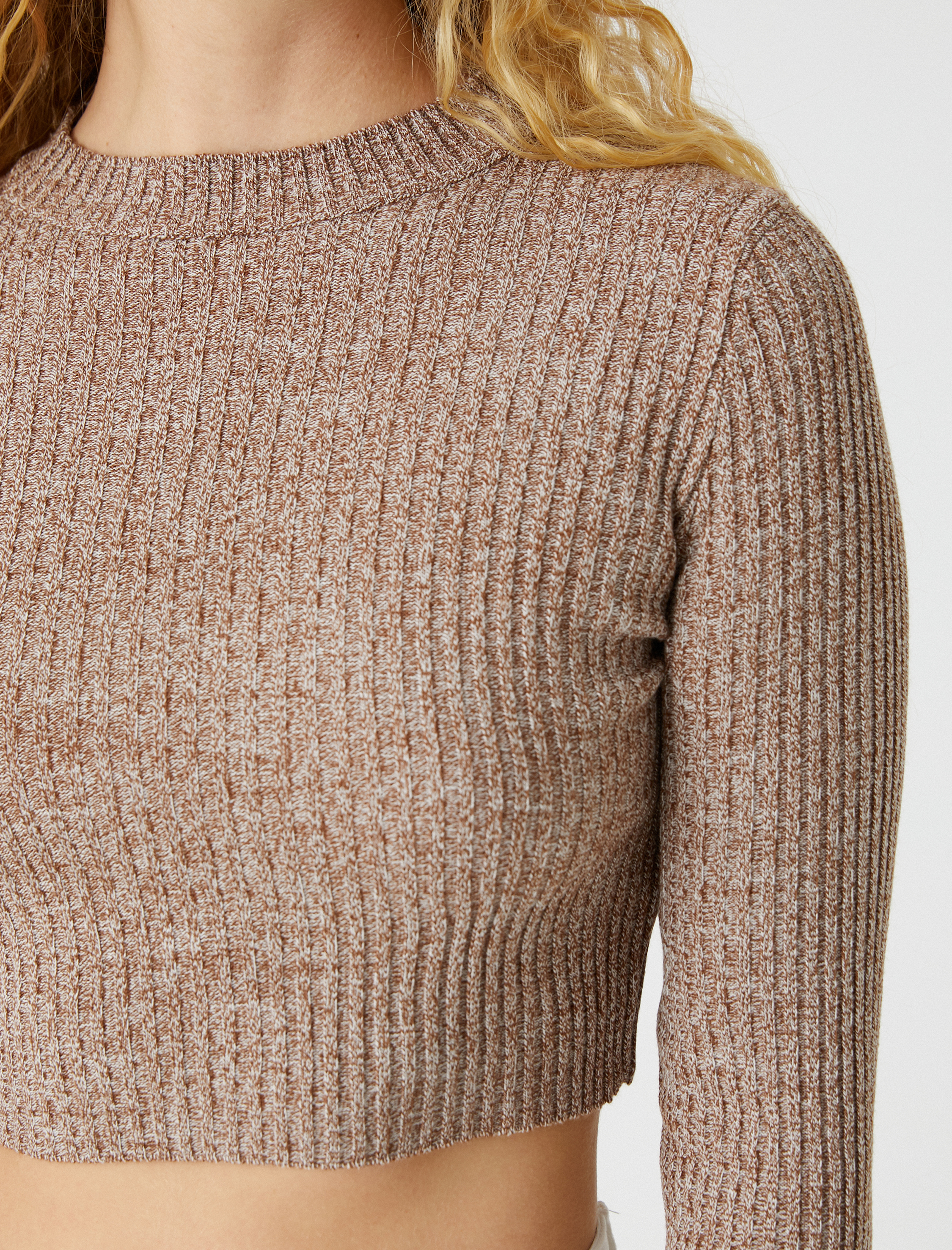   Crop Triko Kazak Bisiklet Yaka Kaşmir Dokulu