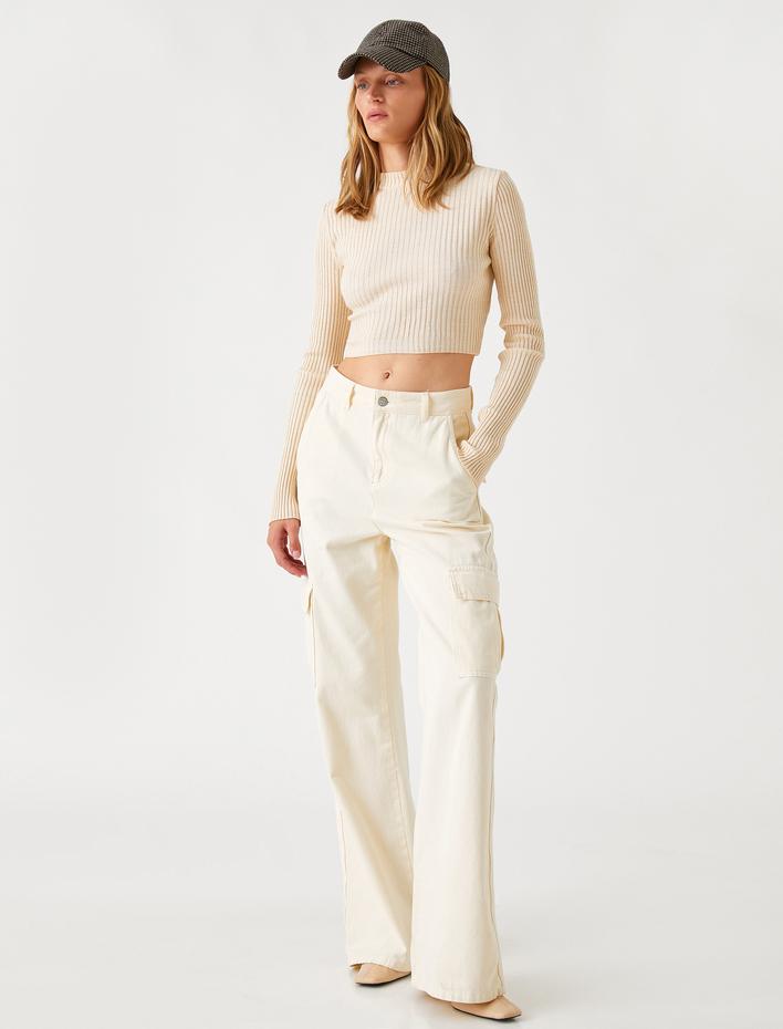  Crop Triko Kazak Bisiklet Yaka Kaşmir Dokulu