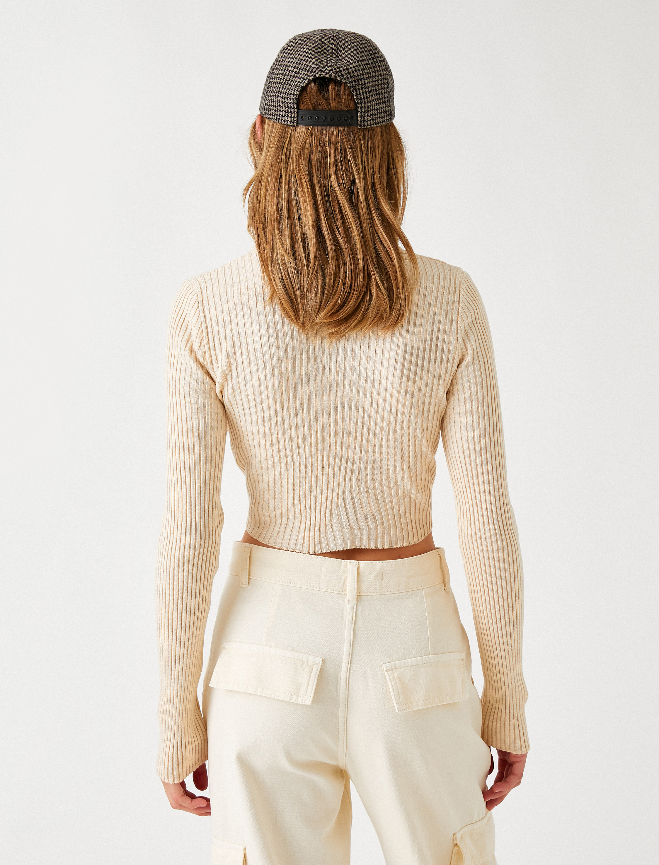   Crop Triko Kazak Bisiklet Yaka Kaşmir Dokulu