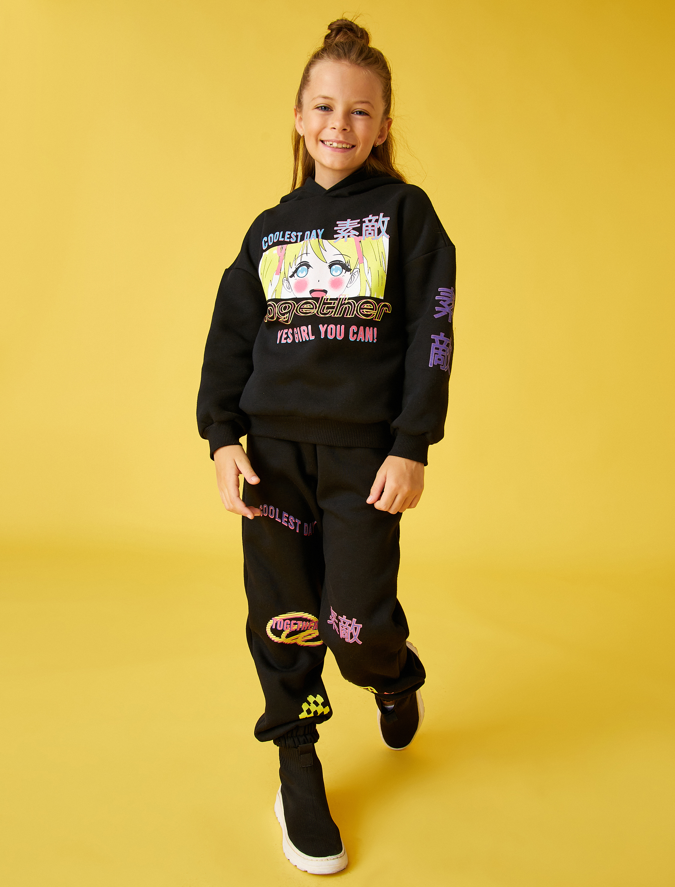  Kız Çocuk Baskılı Jogger Eşofman Altı Cepli