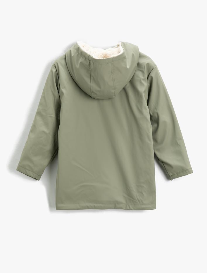 Kız Çocuk Oversize Kapüşonlu Mont Peluş Astarlı Cepli