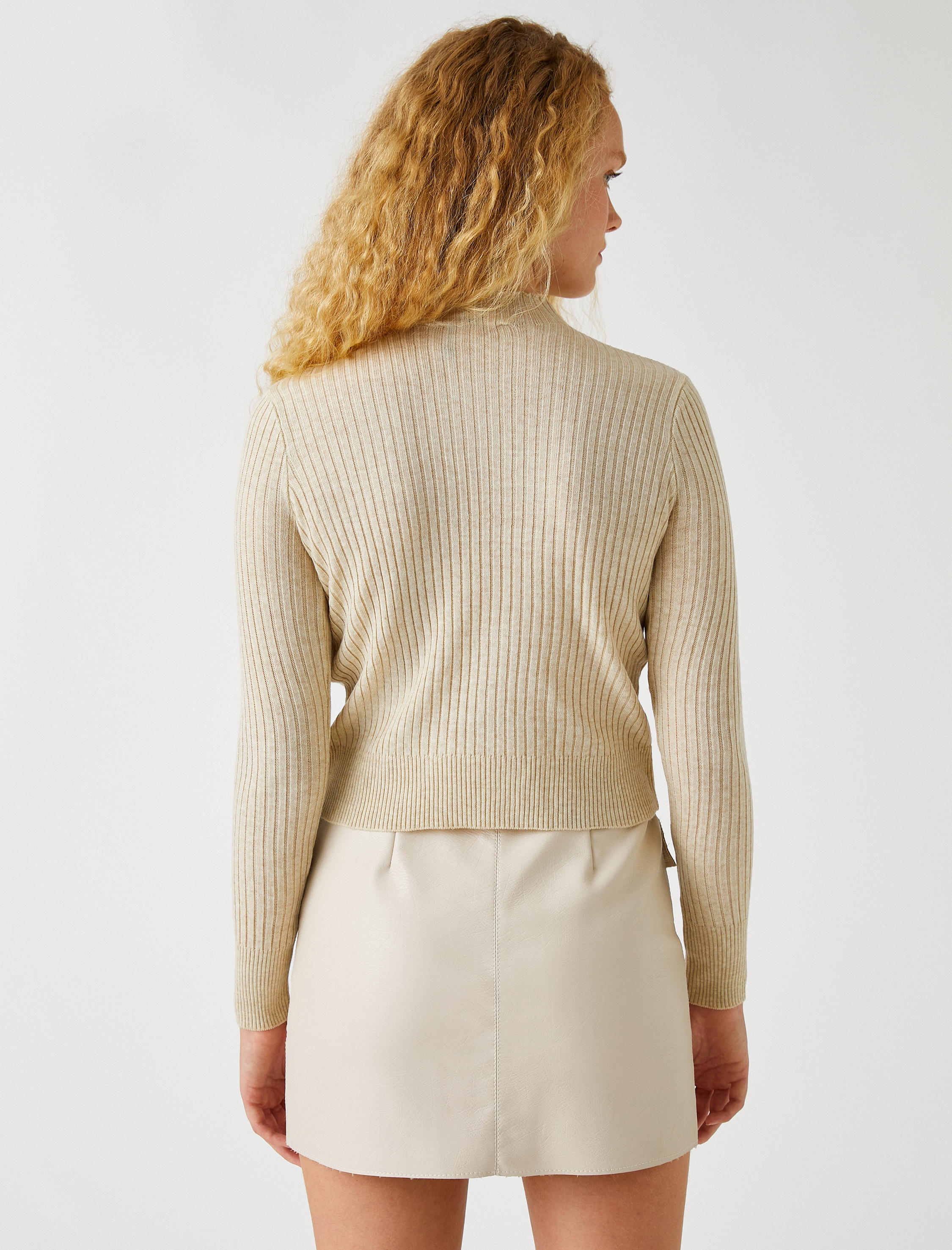   Balıkçı Yaka Kazak Örgü Desenli Kaşmir Dokulu