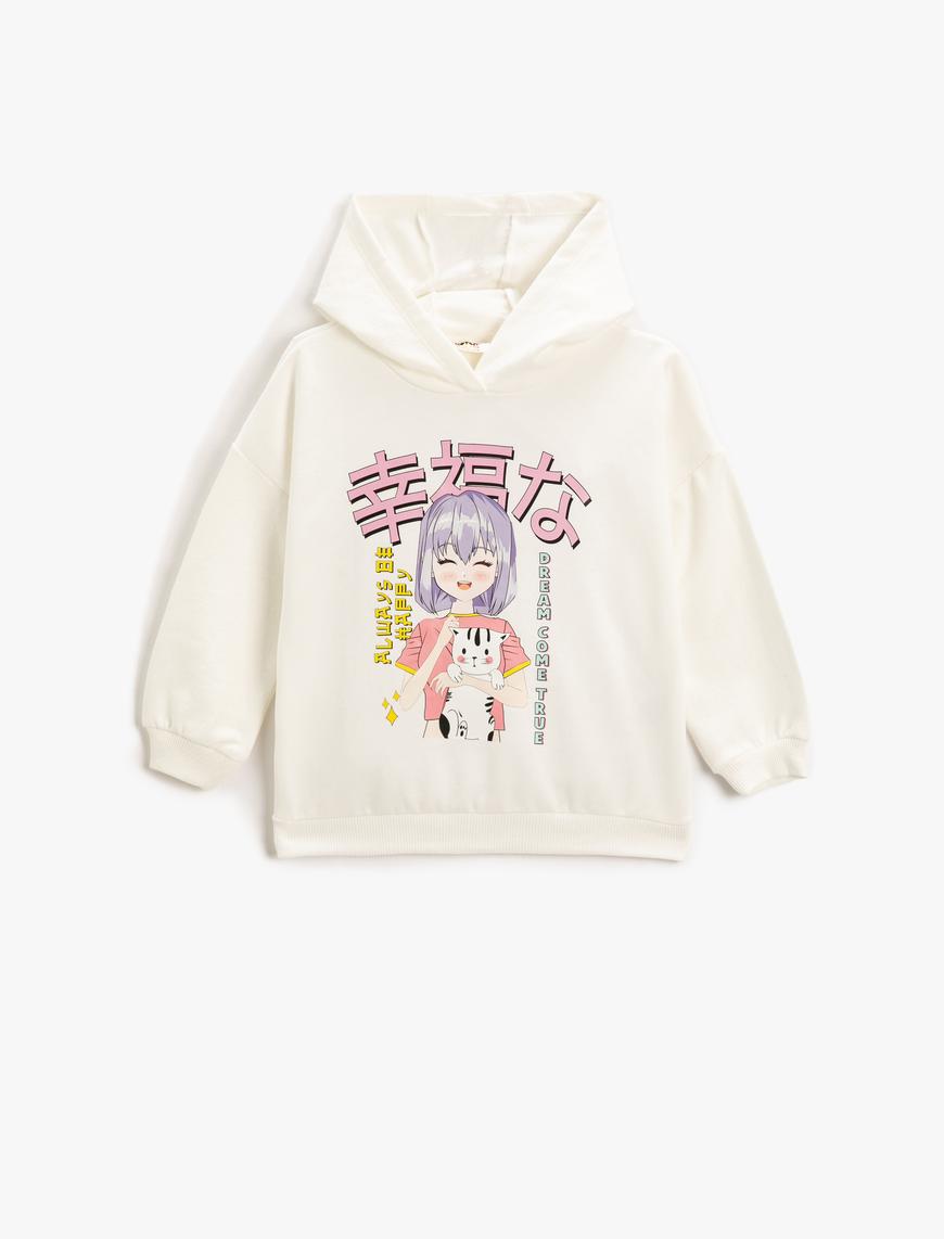  Kız Çocuk Anime Baskılı Kapüşonlu Sweatshirt