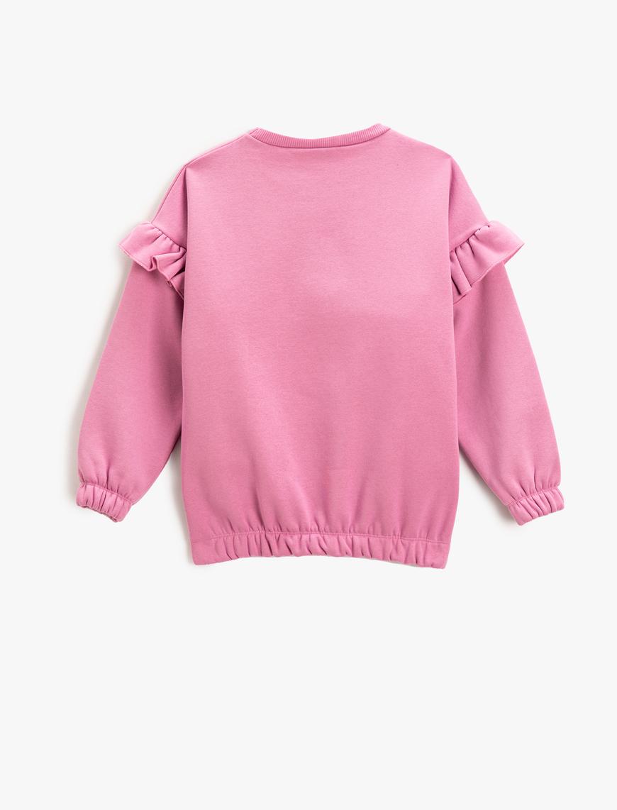  Kız Çocuk Fırfırlı Sweatshirt Baskılı Bisiklet Yaka