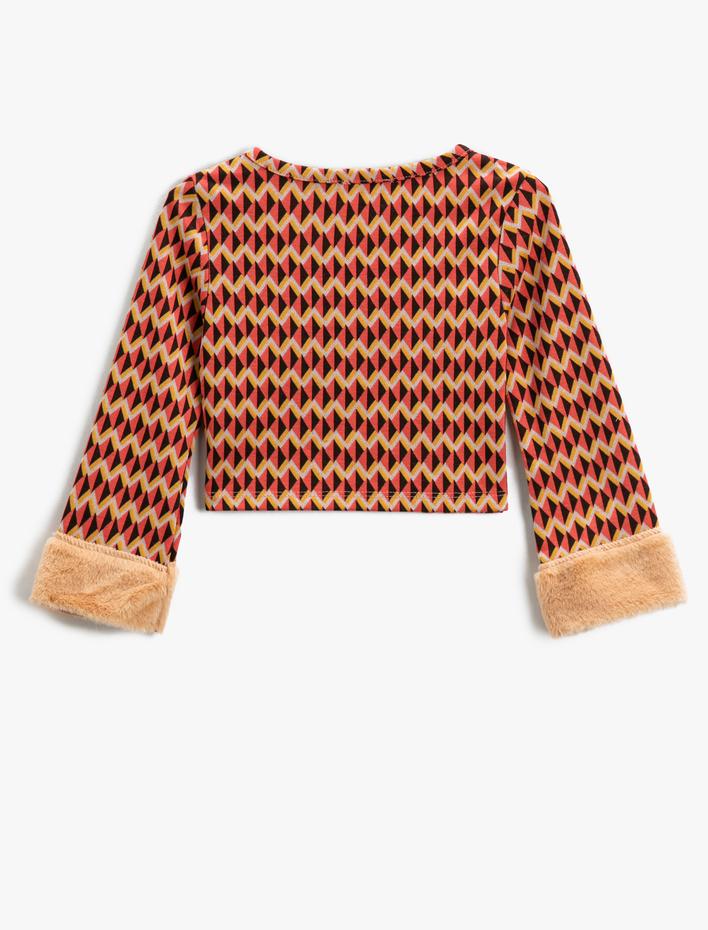 Kız Çocuk Crop Hırka Suni Kürk Detaylı