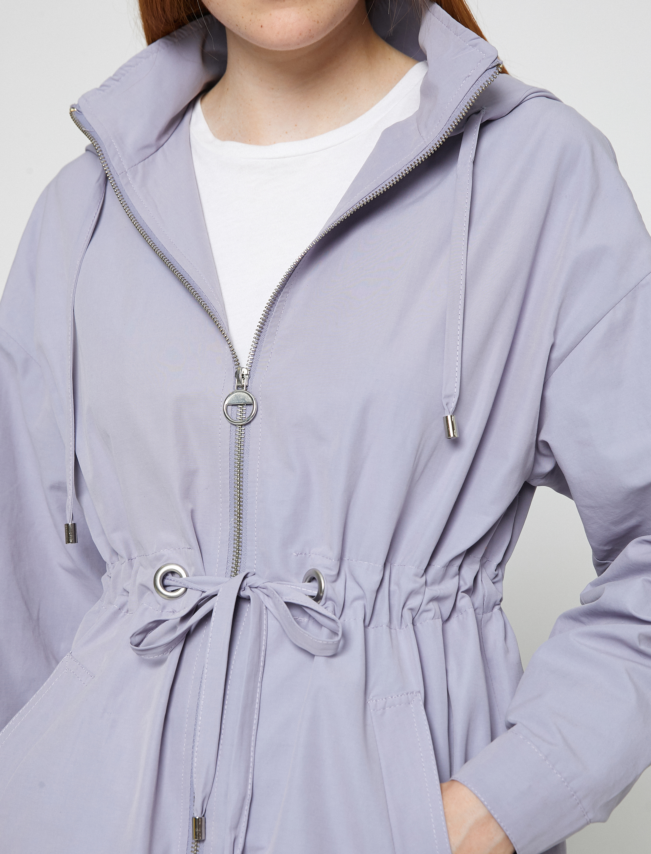   Kapüşonlu Trençkot Beli Bağlamalı Cep Detaylı