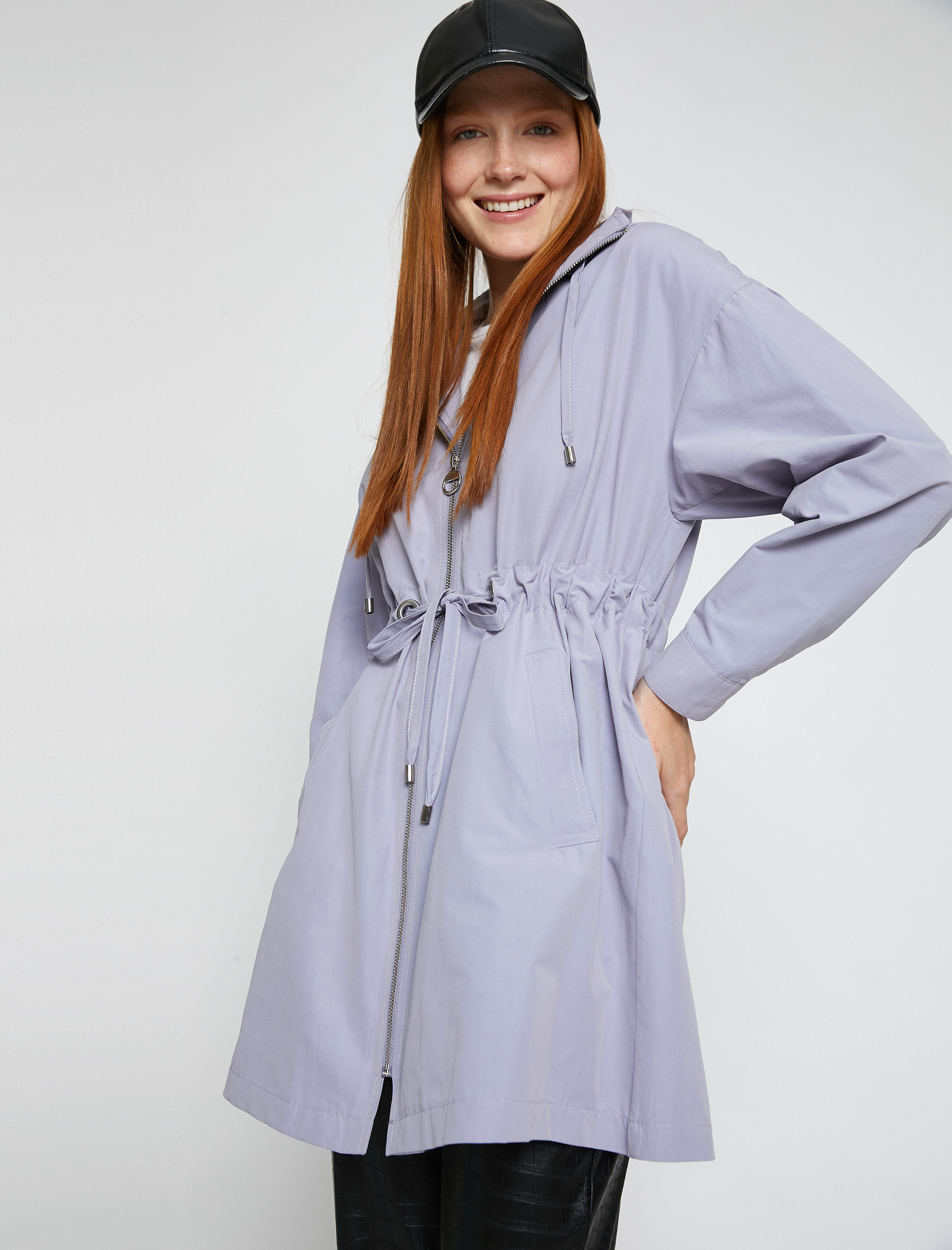   Kapüşonlu Trençkot Beli Bağlamalı Cep Detaylı