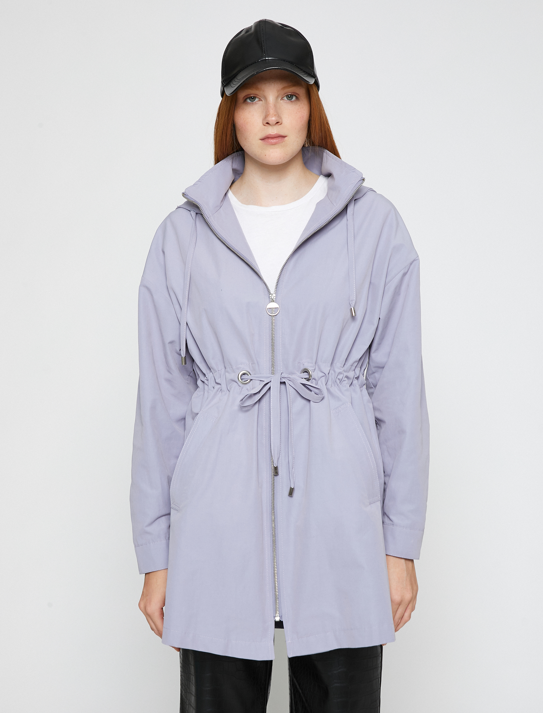   Kapüşonlu Trençkot Beli Bağlamalı Cep Detaylı