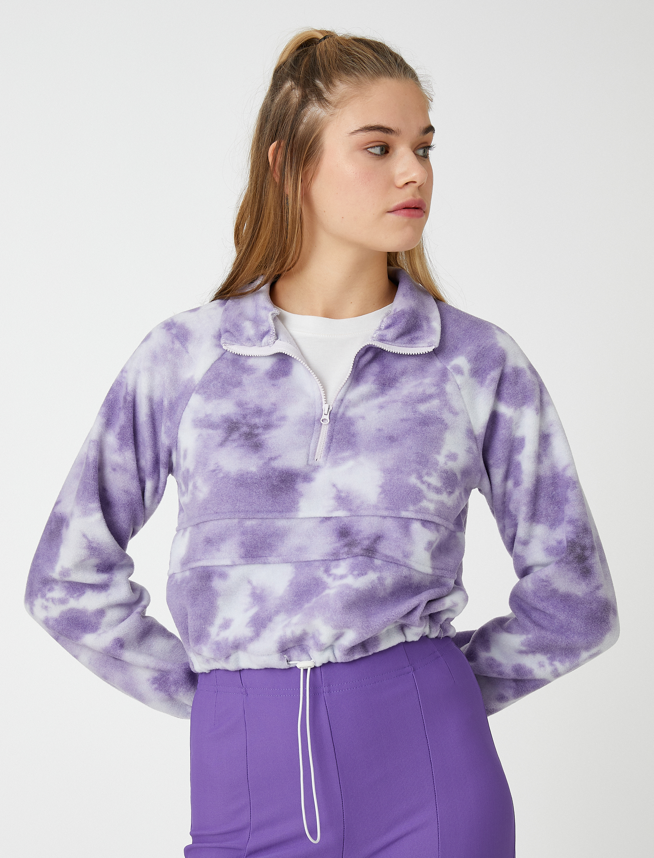   Polar Sweatshirt Crop Dik Yaka Fermuarlı