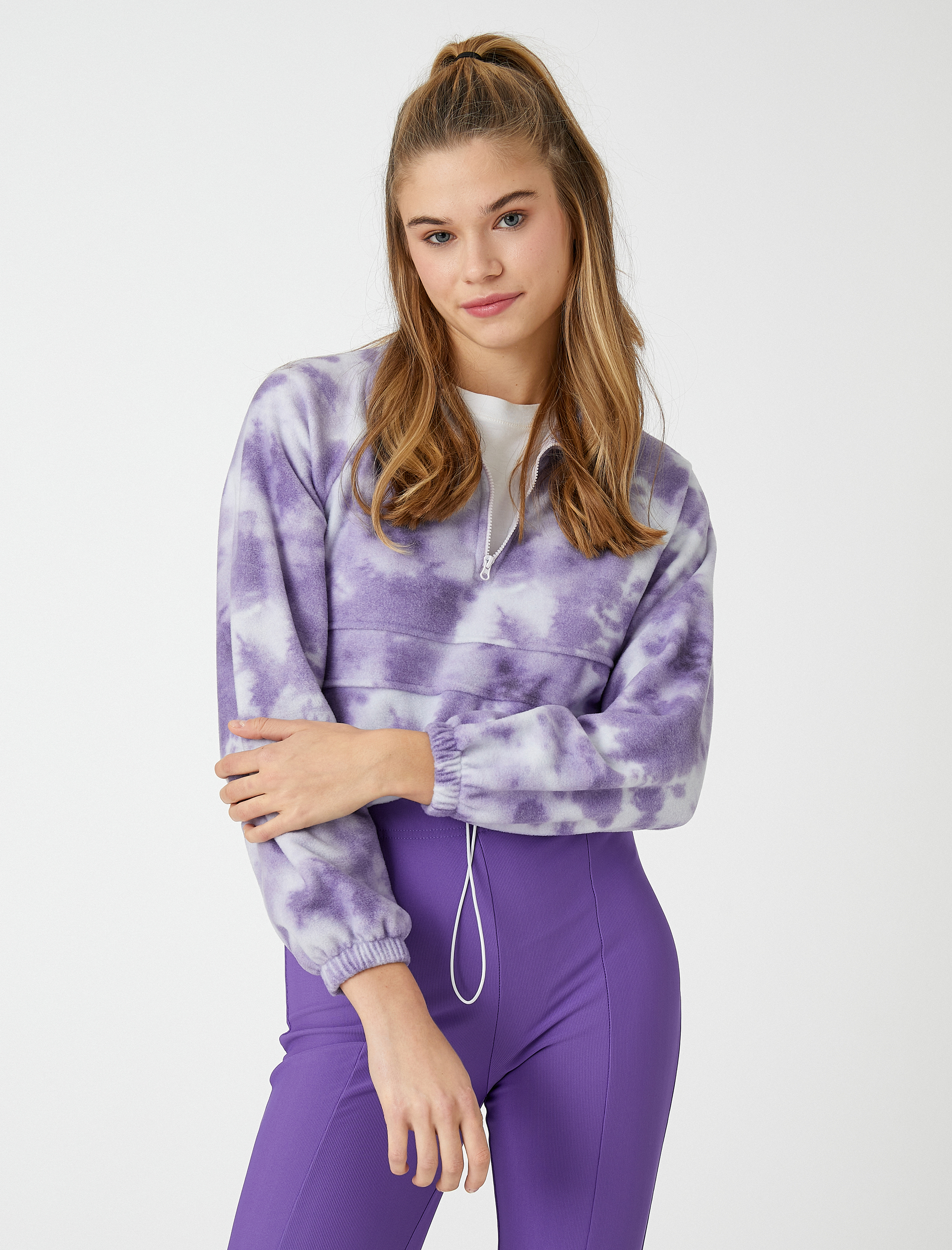   Polar Sweatshirt Crop Dik Yaka Fermuarlı