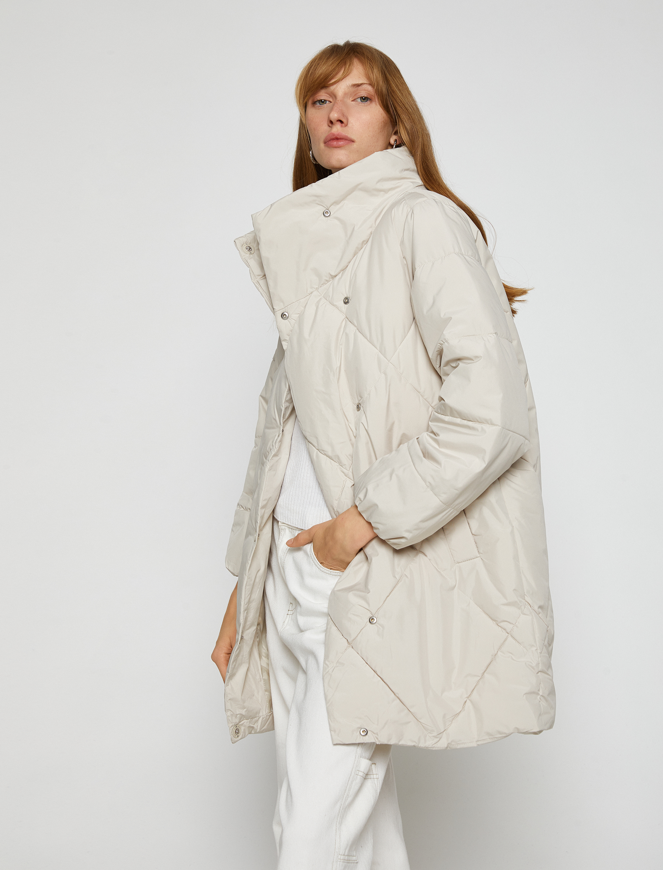 Dik Yaka Şişme Mont Çıtçıtlı