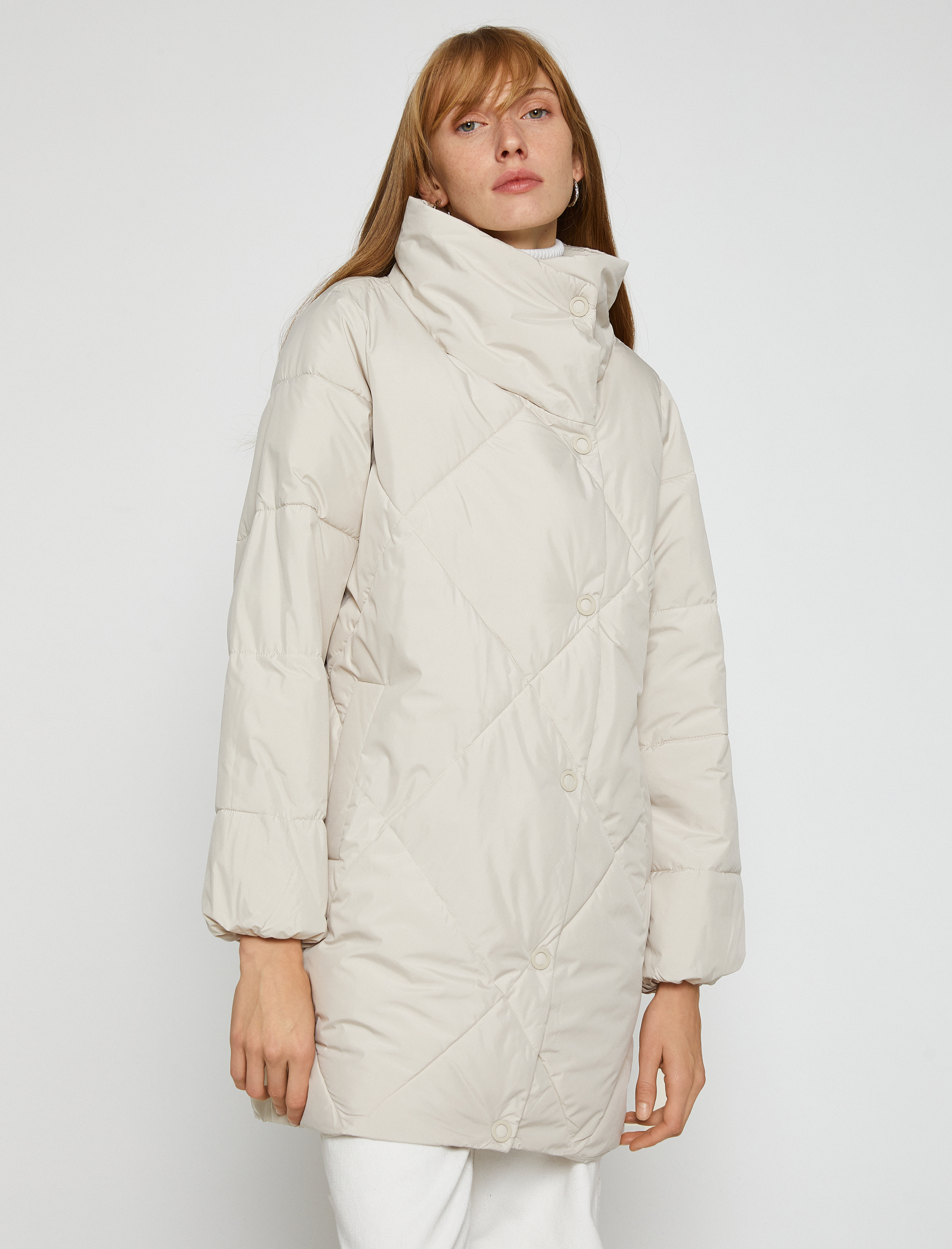 Dik Yaka Şişme Mont Çıtçıtlı