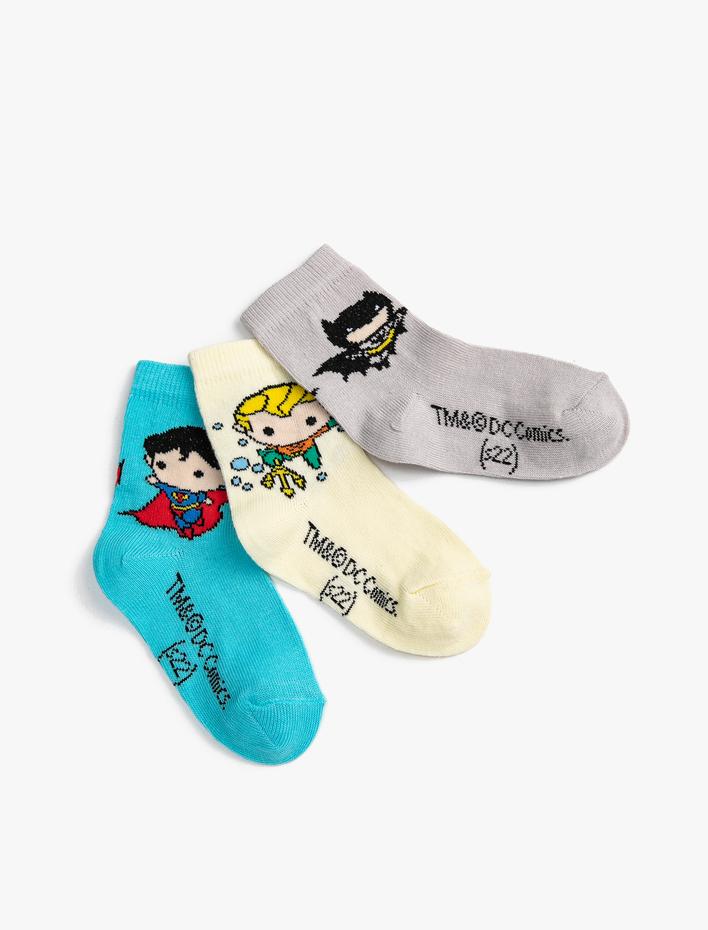 Erkek Bebek 3'lü Superman ve Batman Baskılı Çorap Lisanslı