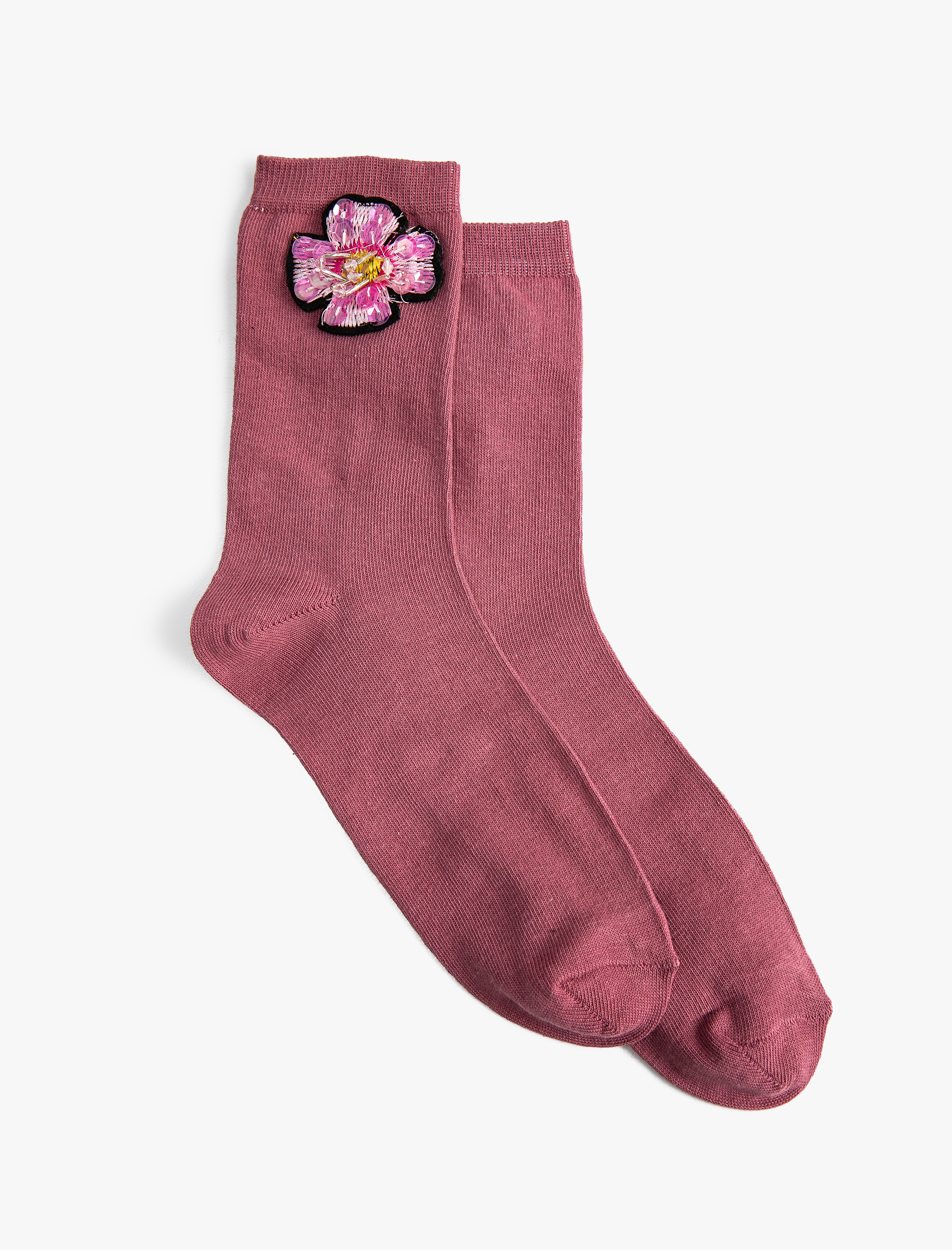  Kadın Basic Çiçekli Soket Çorap İşleme Detaylı
