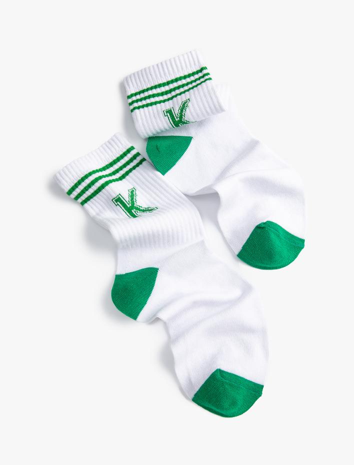 Erkek Kolej Soket Çorap İşlemeli Renk Bloklu