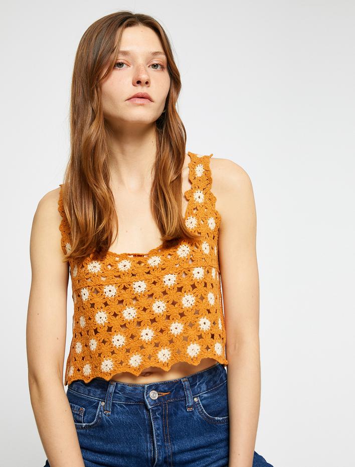  Crop Büstiyer Kroşe Kare Yaka